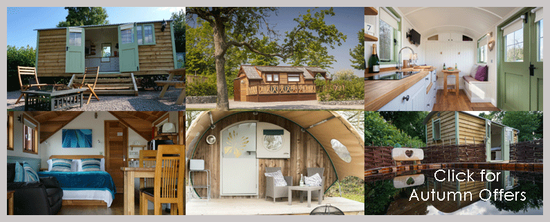 Choose from pods, lodges and lixury shepherd huts at Old Oaks near Glastonbury